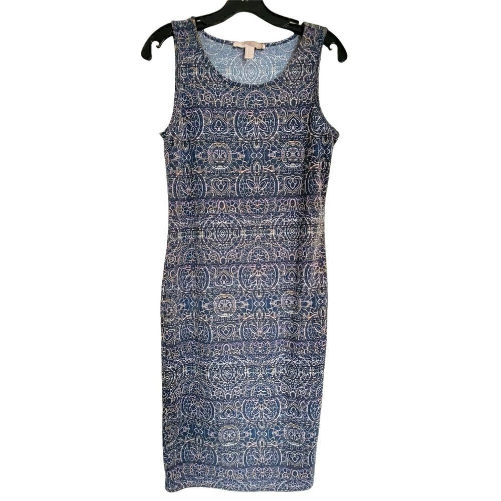 Forever 21 Blue Aztec Paisley Boho Sleeveless Midi Tank Sun Dress Size Medium